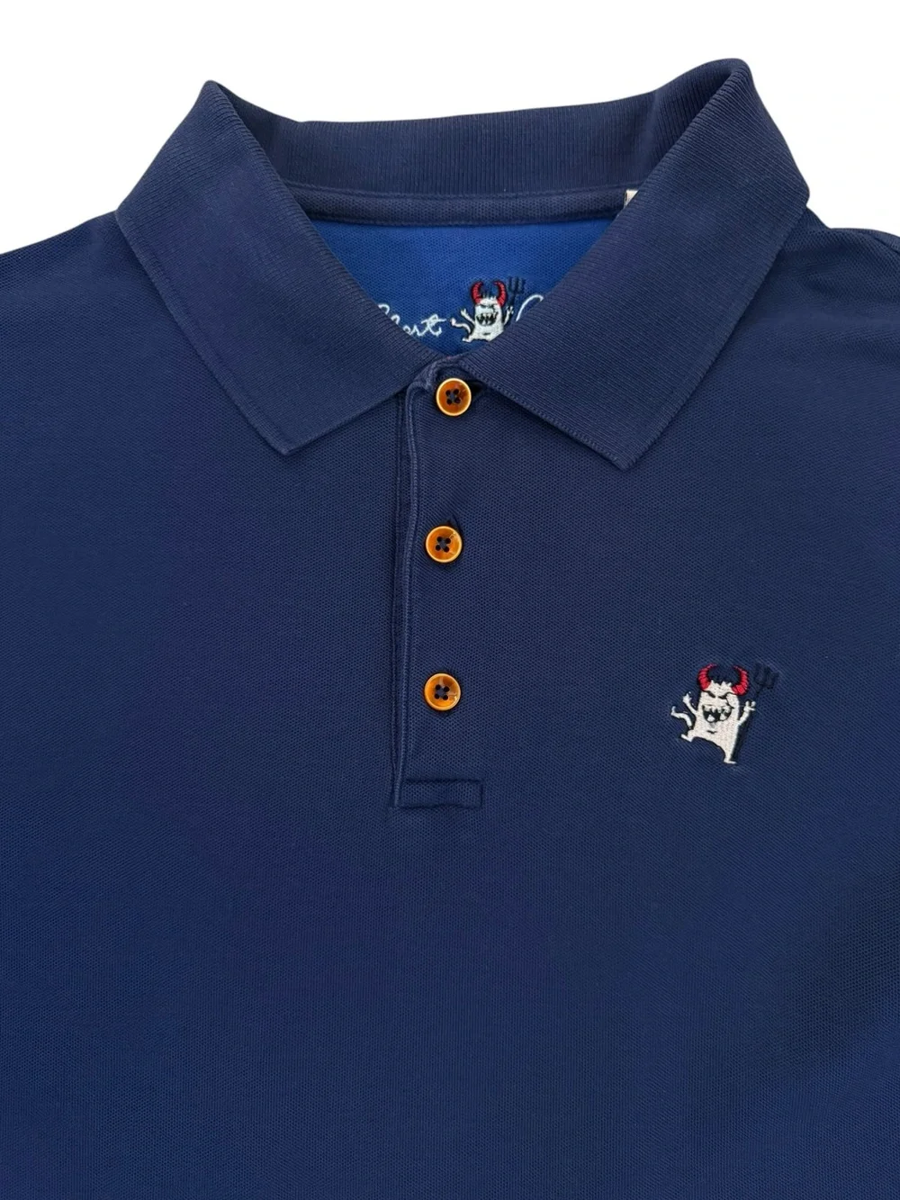 Robert Graham Mens Navy Pique Polo Skull Logo Classic Fit Cotton Medium